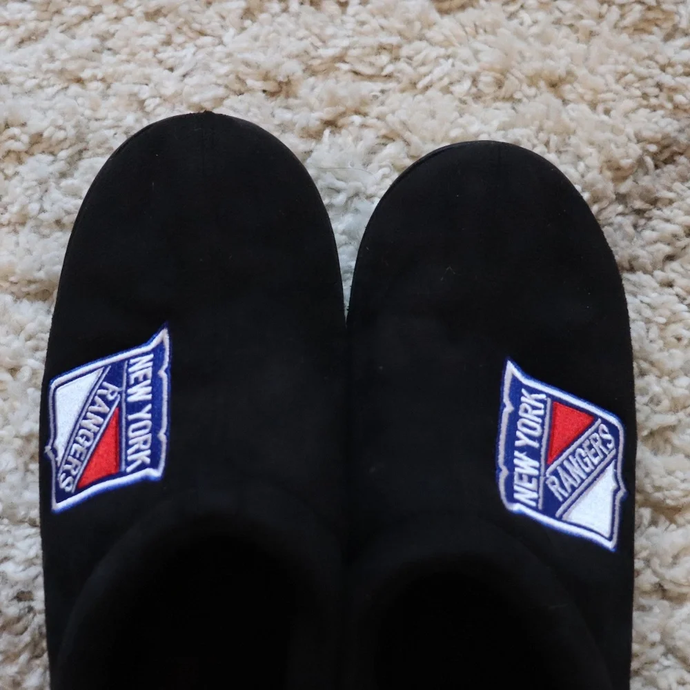 Mens New York Ranger Black Scuff Embroidered Logo Memory Foam Slipper Size XL - Picture 4 of 15